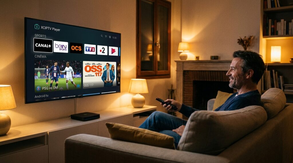 utilisateur en France regardant IPTV via XCIPTV Player sur box Android