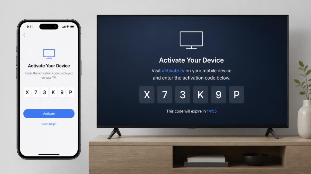 Écran d'activation d'un code IPTV sur smartphone