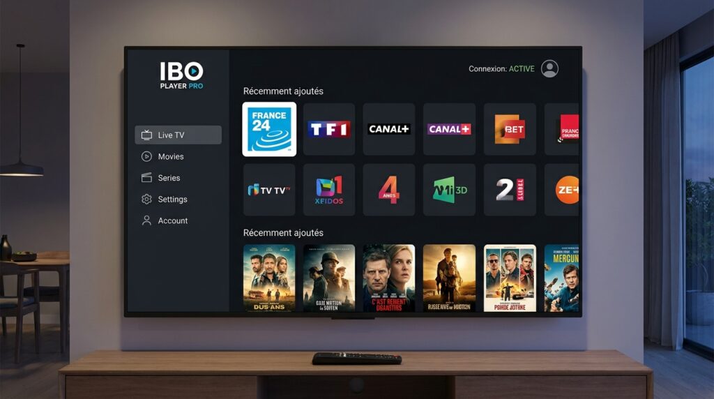 interface IBO Player Pro sur Smart TV avec chaînes françaises en HD