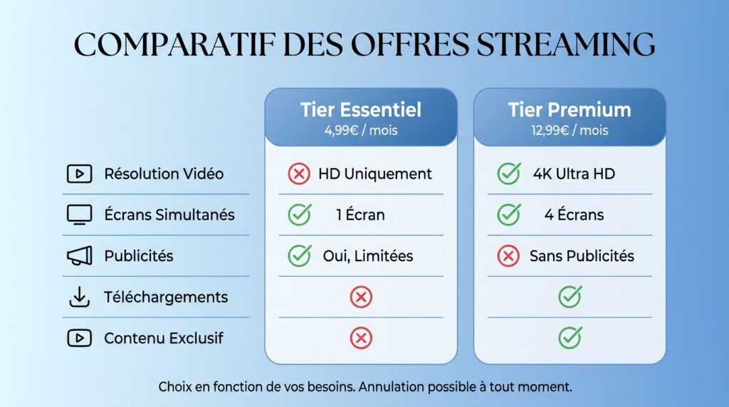 comparaison service ott iptv standard versus premium ott avec critères qualité et stabilité