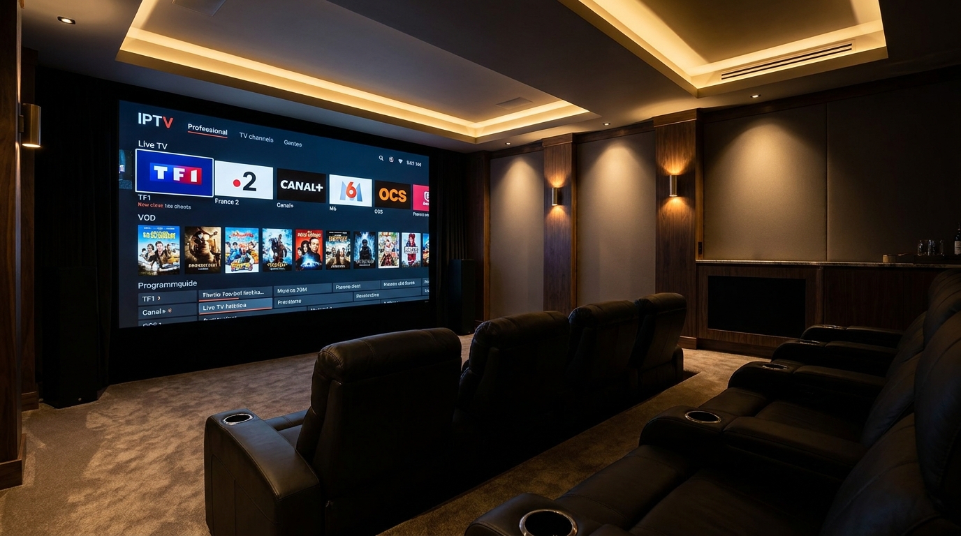 home cinéma premium avec interface iptv pro 4k chaînes françaises écran oled