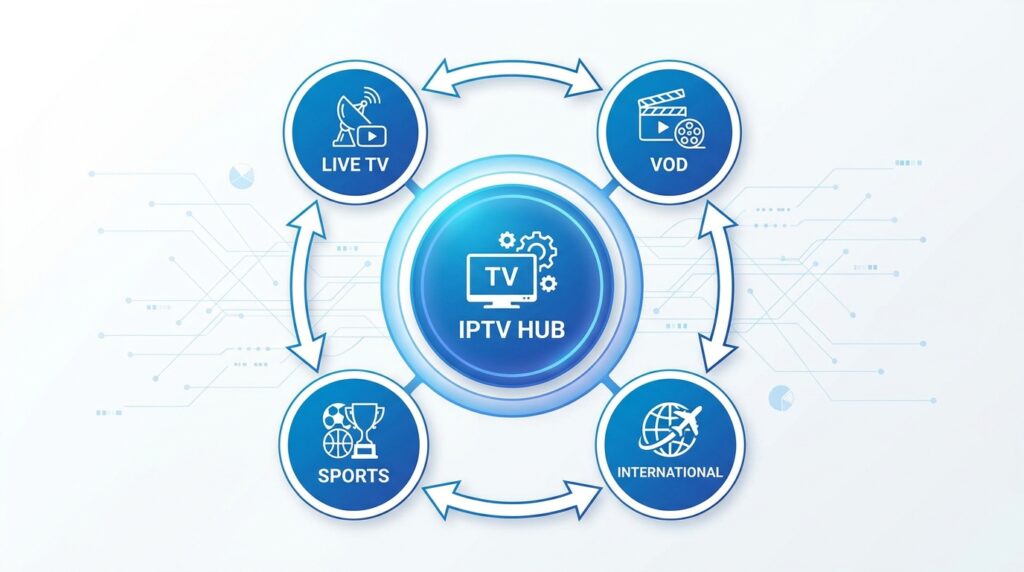 schéma iptv totaal avec catégories chaînes direct vod sport et international centralisées