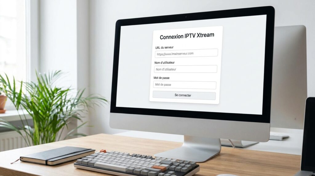 formulaire connexion iptv xtream pc avec champs url serveur identifiant mot de passe